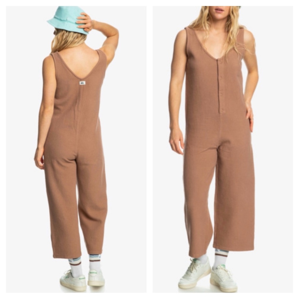 Quiksilver Brown Sleeveless Waffle Knit Cropped Flare Jumpsuit Size Various